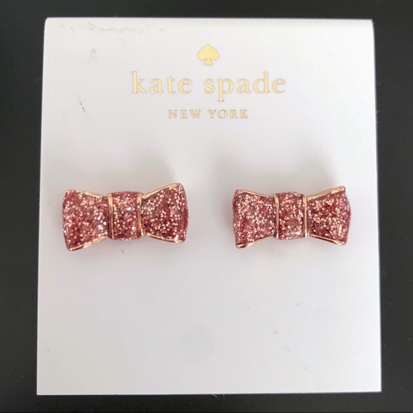 kate spade Jewelry - Kate Spade Glitter Rose Gold Bow Earrings
